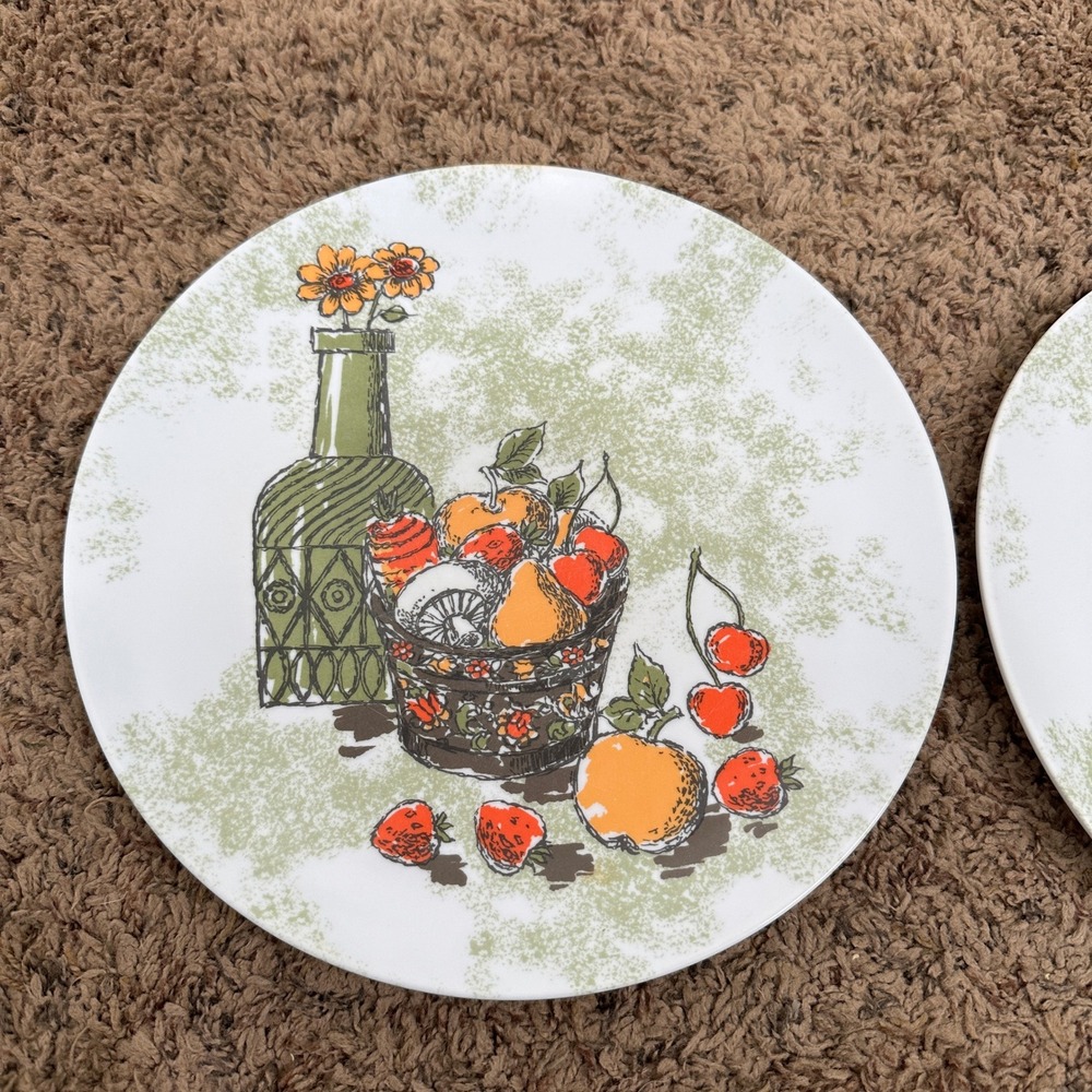 Vintage Texas Ware Melamine Dinner Plates Set of 4 Fruit Still Life MCM 9.75"